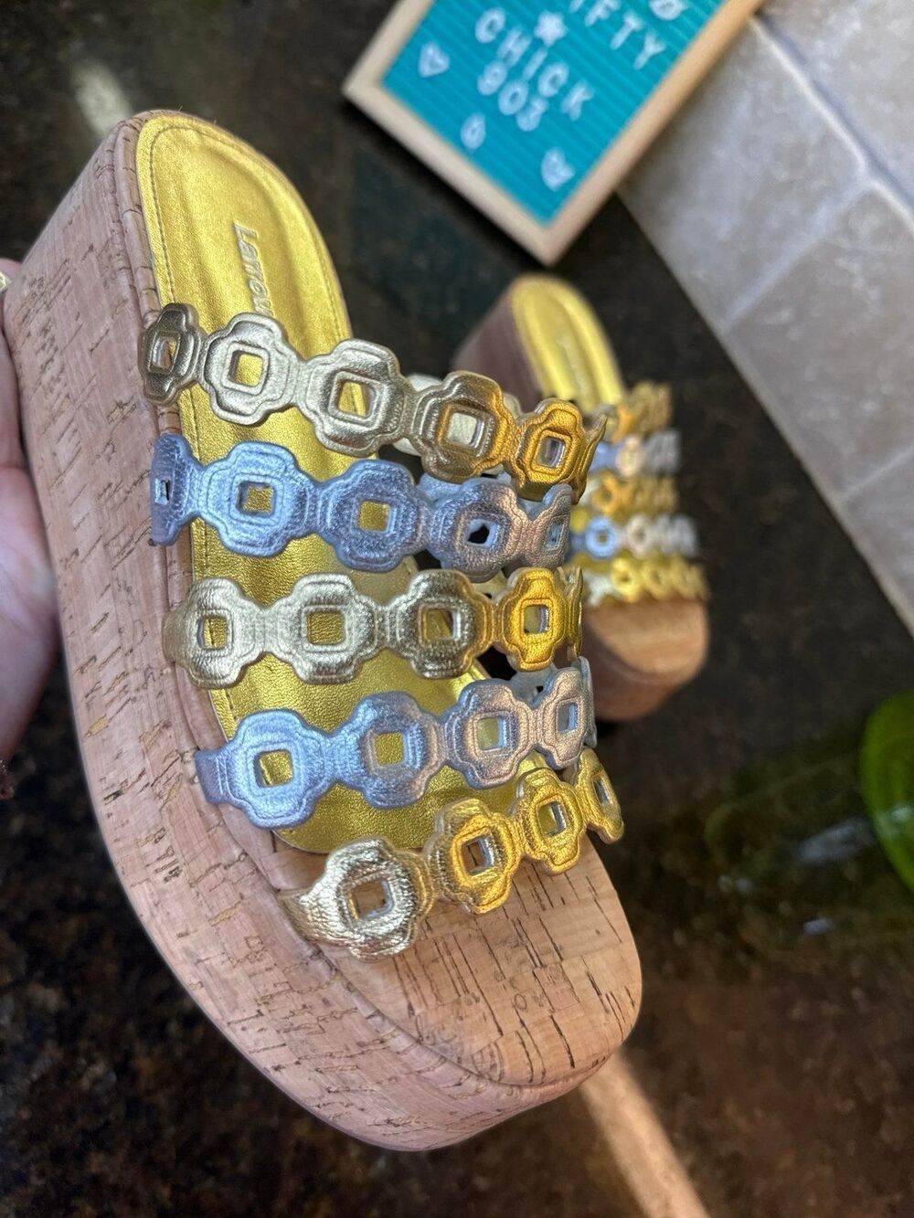 Larroude Charli Gold Silver Metallic Strap Sandals Mules 6.5 NWOT HARD TO FIND - Picture 12 of 12